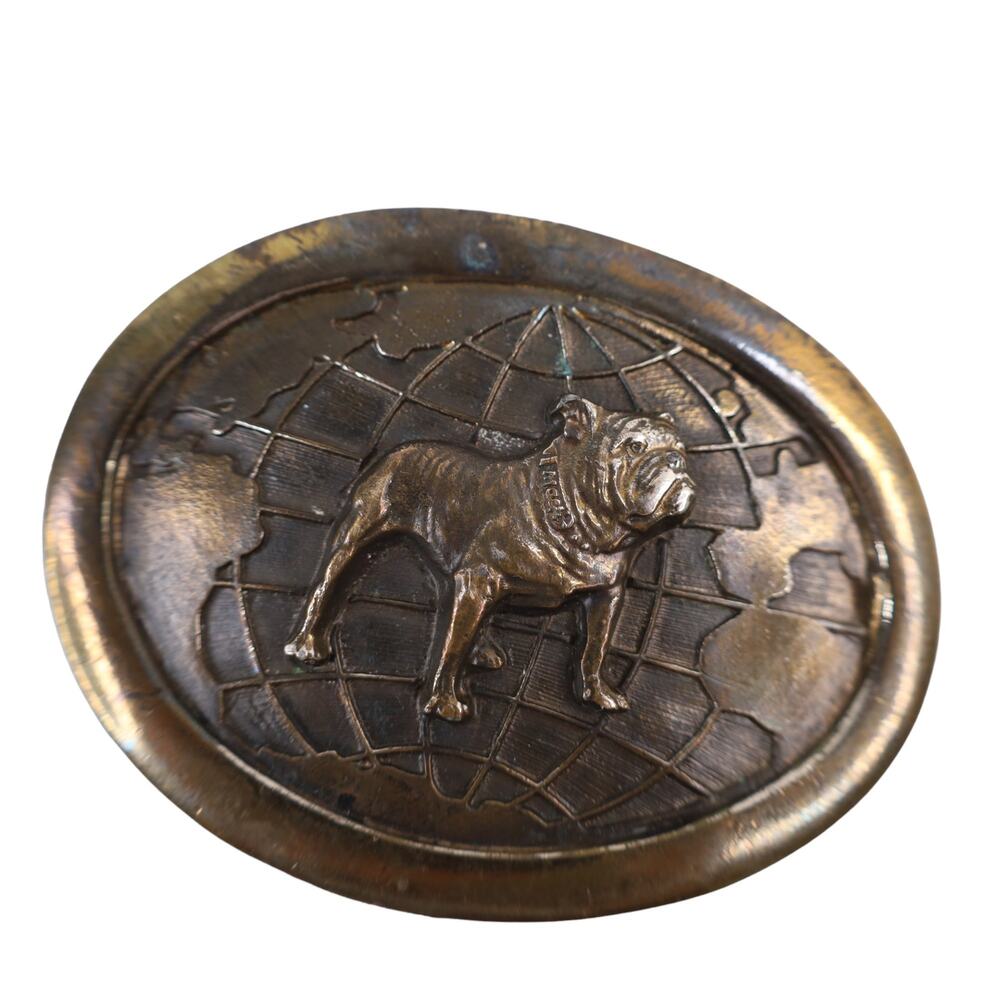 Vintage Mack Truck Bull Dog Globe Brass Buckle